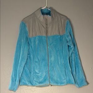 Danskin Teddy Jacket Blue Gray Stand-Up Collar